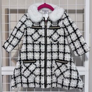 Blueberi Boulevard Little Girls Fit-&-Flare Gold Dress Lurex Plaid Boucle Coat